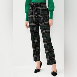 Ann Taylor Green and Black Plaid Straight Leg Pants